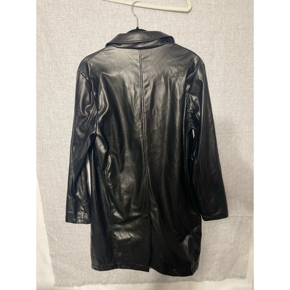 Vigoss Black Faux Leather Coat Women's Long Button Up Jacket Size L Blazer - Picture 8 of 12